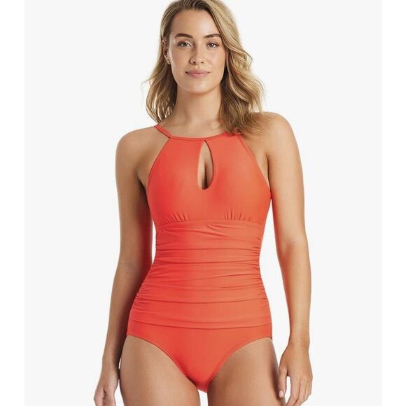 NWT Ellen Tracy Mio Over The Shoulder Slimming One-Piece Swimsuit Size 10 - Picture 1 of 14